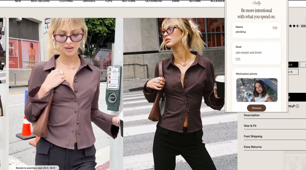 Dilly settings tab on Princess Polly